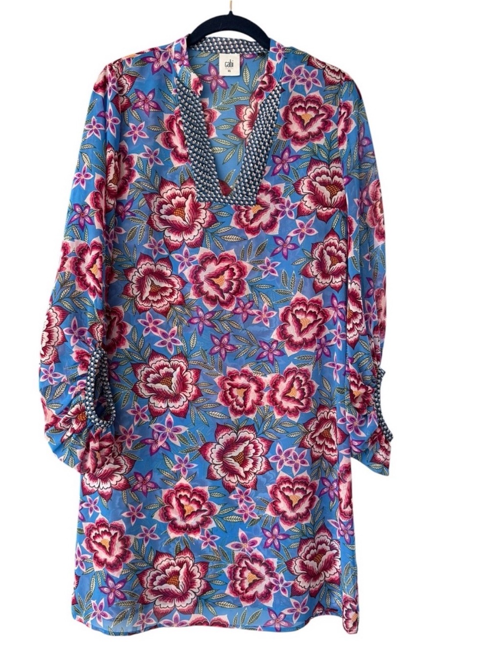 CABi Primrose chiffon long boho sleeve garden party‎ floral midi dress EUC XS/S